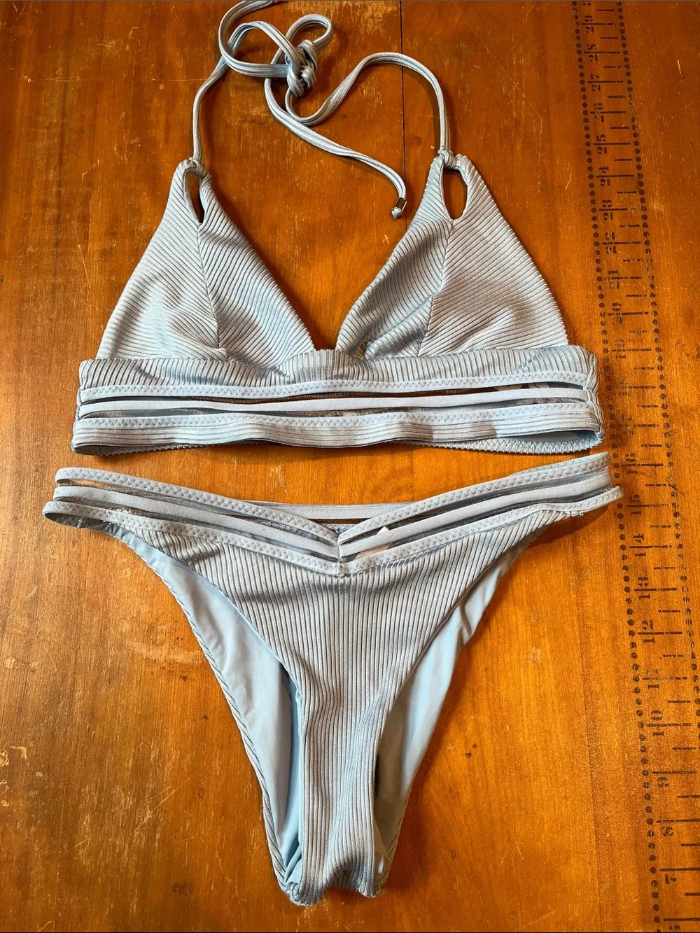 ISABELLA ROSE M Blue Ribbed Matching Bikini Swim Suit Bathing Suit - Picture 2 of 8